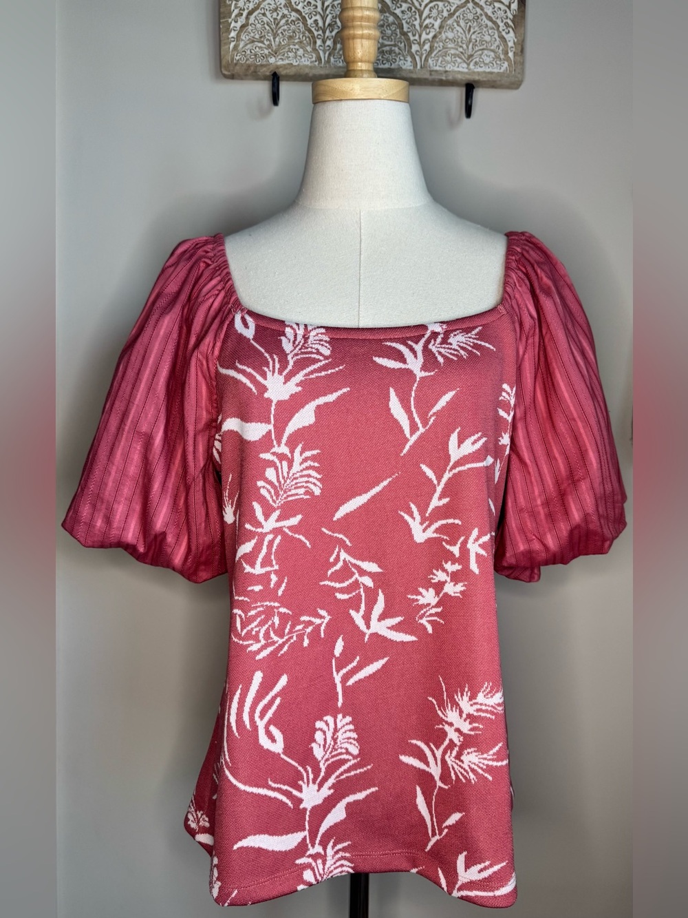 Marc New York Baroque Rose Print Puff Sleeves Top sz L